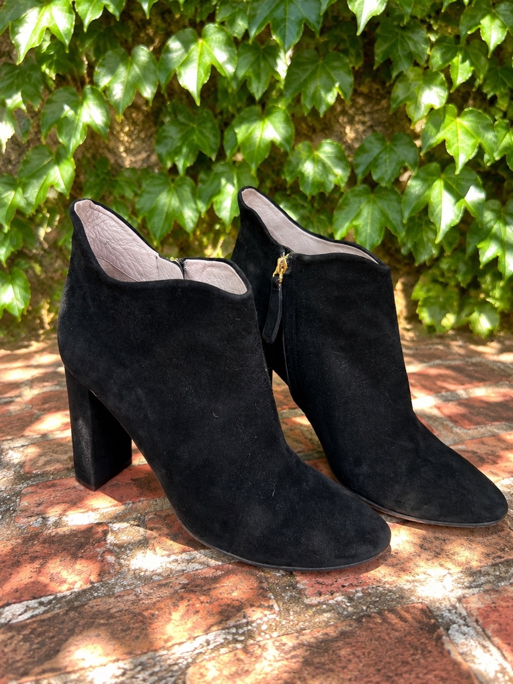 CHLOE Black Suede Wrapped Heel Quiet Luxury Minimalist Italian Ankle Boots, 39.5